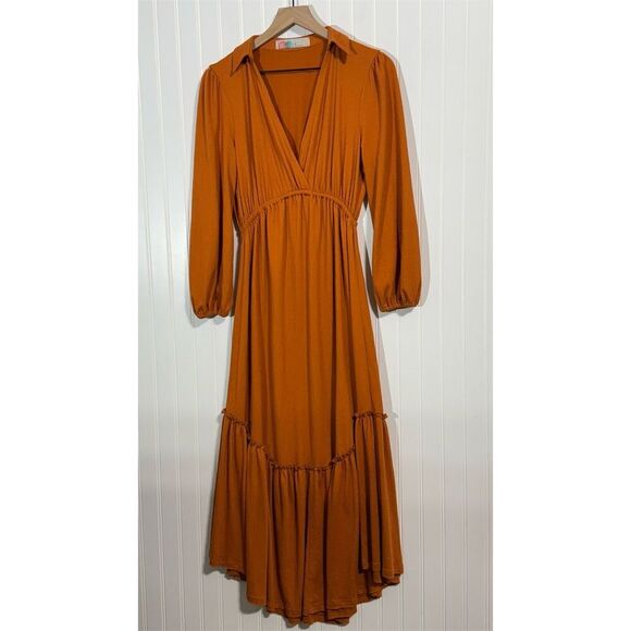 Free People FP Beach Rust Orange Waffle Knit Maxi Dress XS Collared Boho Fall - Picture 1 of 8
